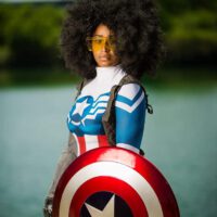 Black Girl Afro Hair As Captain America Great Cosplay