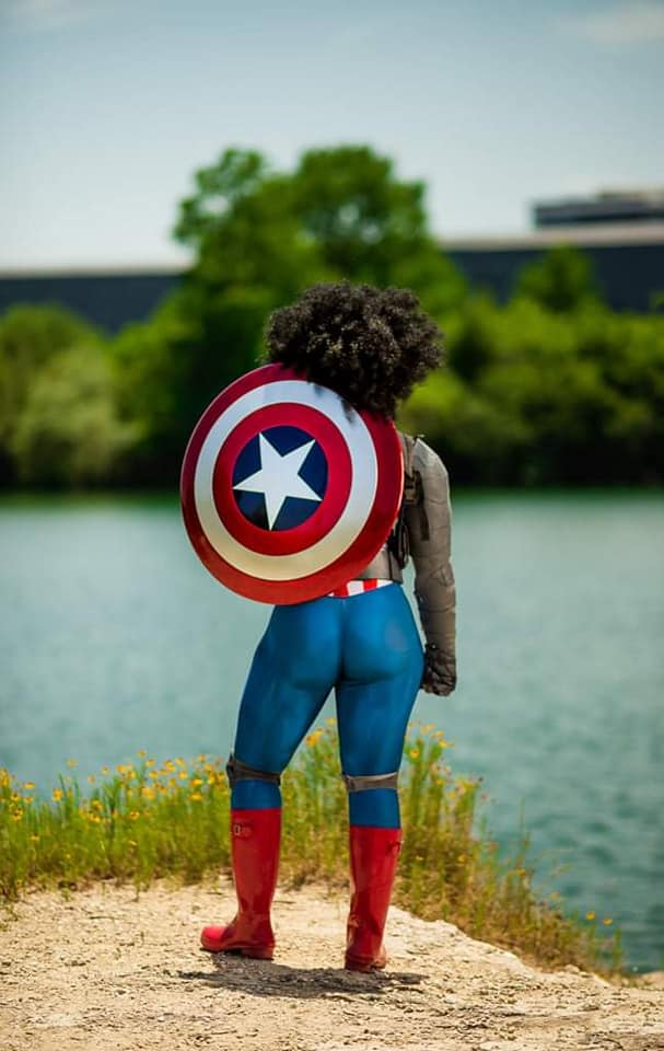 Black Girl Afro Hair As Captain America With Shield