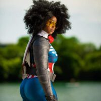 Black Girl Afro Hair As Captain America With Winter Soldier Arm