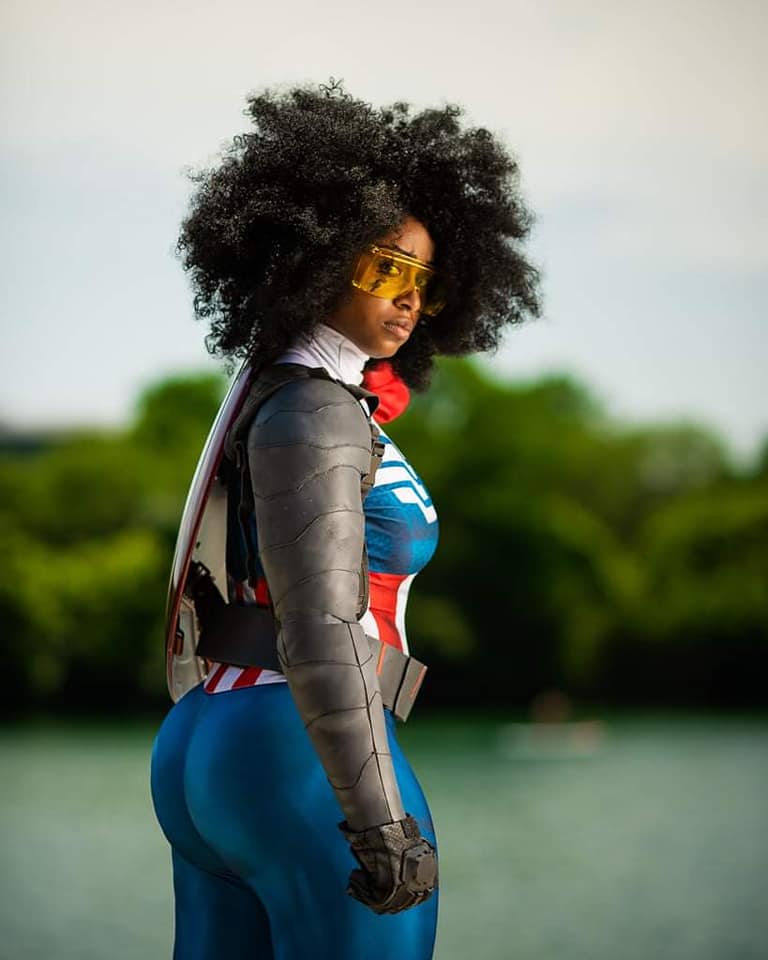 Black Girl Afro Hair As Captain America With Winter Soldier Arm