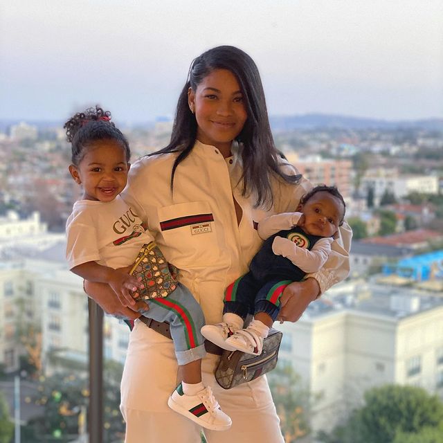 Chanel iman with daughters wearing gucci