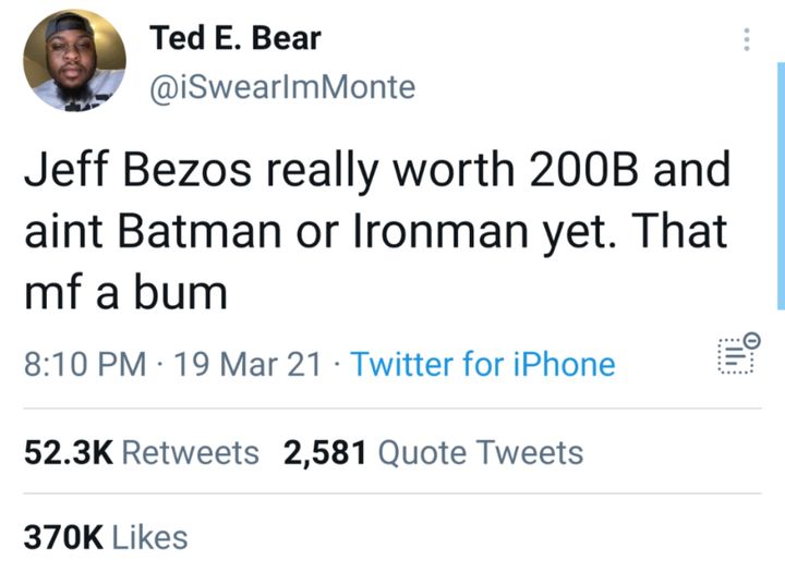 Jeff bezos really worth 200b but aint batman or ironman he is a bum