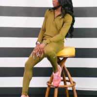 Sha Carri Richardson Wearing Army Green Nike Outfit With Pink Shoes