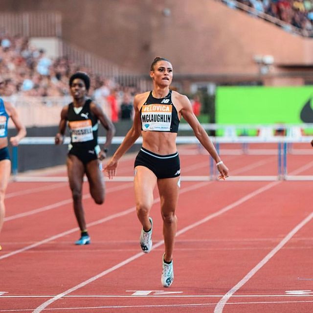 Sydney McLaughlin running fast.