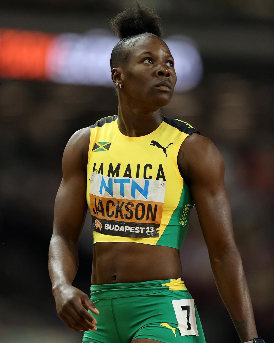 Shericka Jackson Wearing Jamaican Colors
